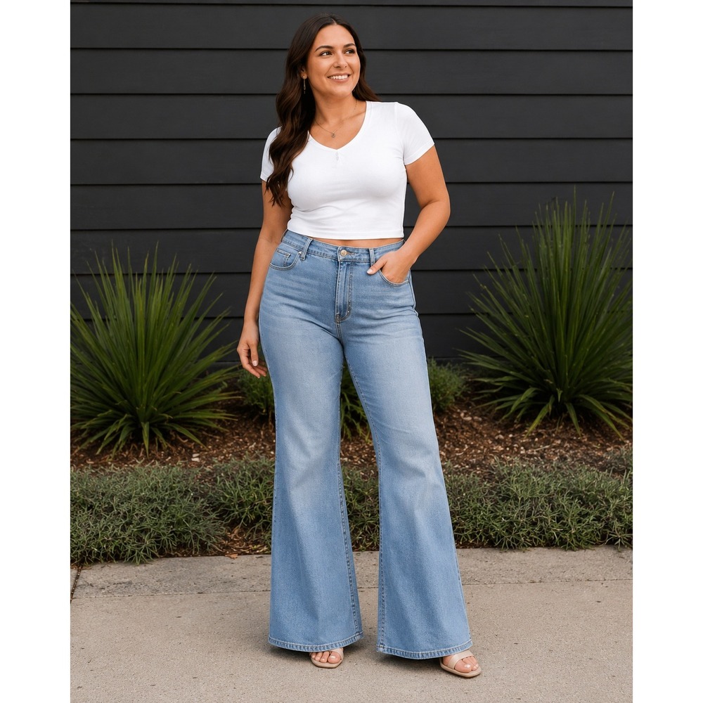 Piper & Blue Jeans Womens 18W Light Blue Flare Leg Contrast Stitch Y2K Denim